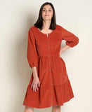 Scouter Cord Long Sleeve Tiered Dress - Cinnamon