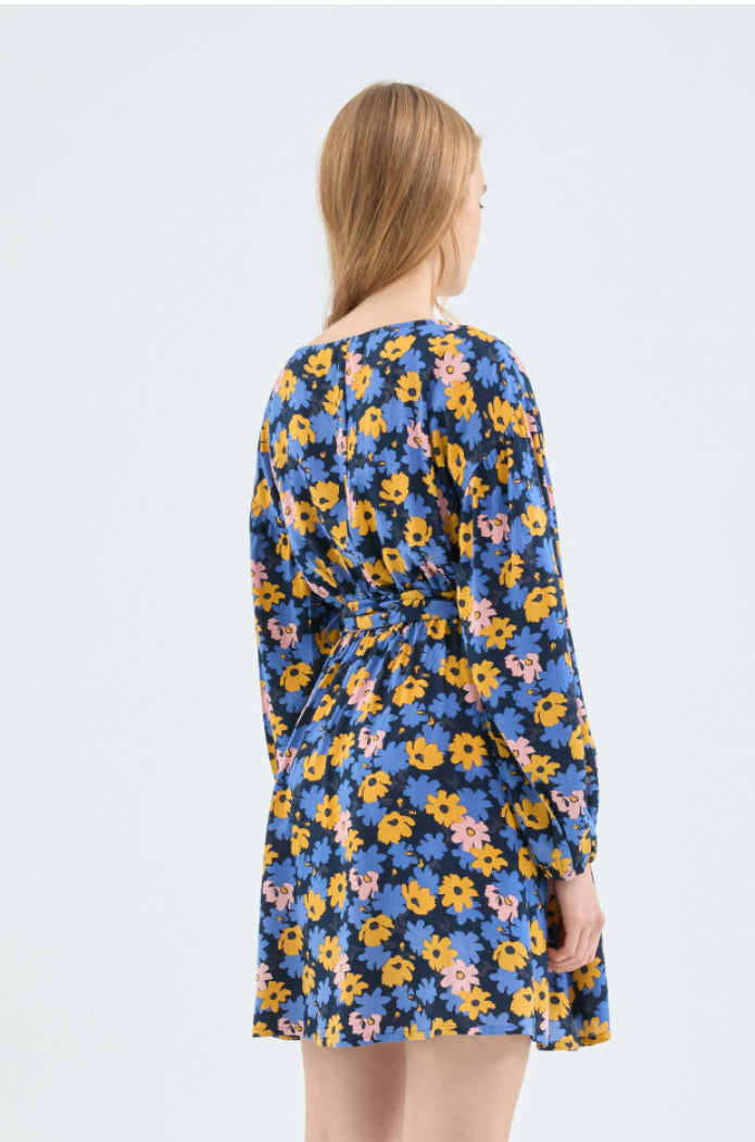 Blue Pink Floral Short Dress Purr Clothing Calgary