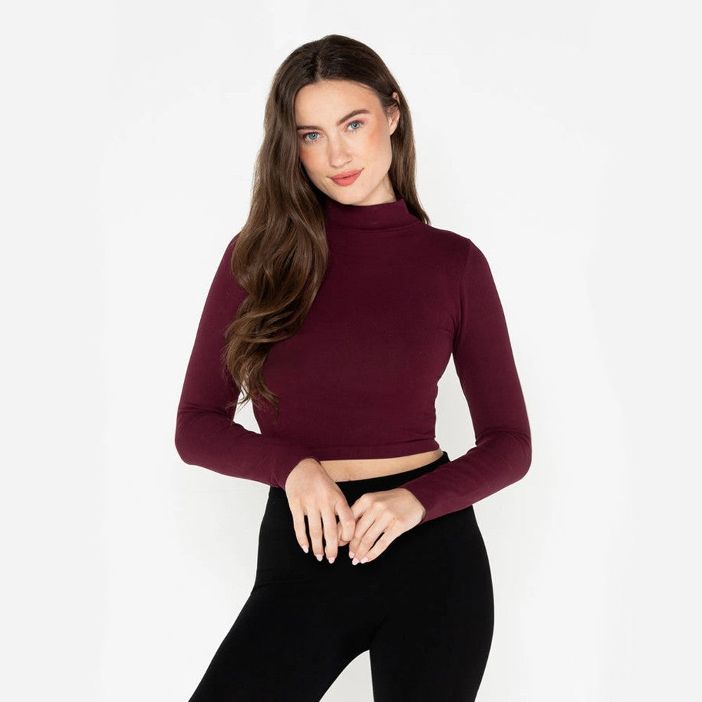 Mock neck crop top long sleeve outlet