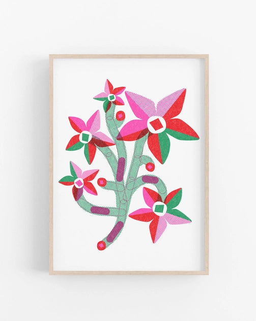 Paperclip Flowers Risograph Print