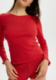 Dream Cotton Pointelle Long Sleeve Top - Red