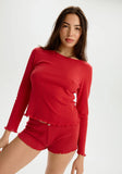 Dream Cotton Pointelle Long Sleeve Top - Red