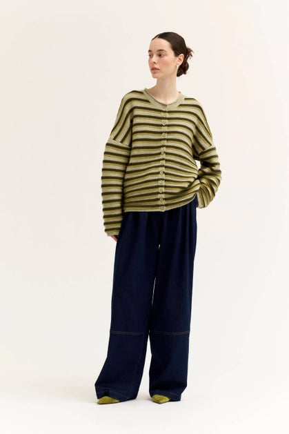 Contrast Yarn Stripe Cardigan - Artichoke Multi