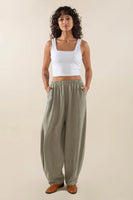 Long Linen Lantern Pant - Sage