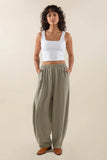 Long Linen Lantern Pant - Sage