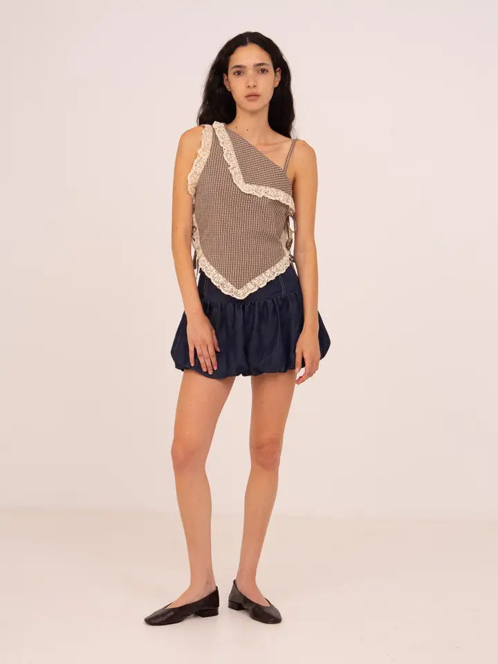 Rove Brown Plaid Asymmetric Top