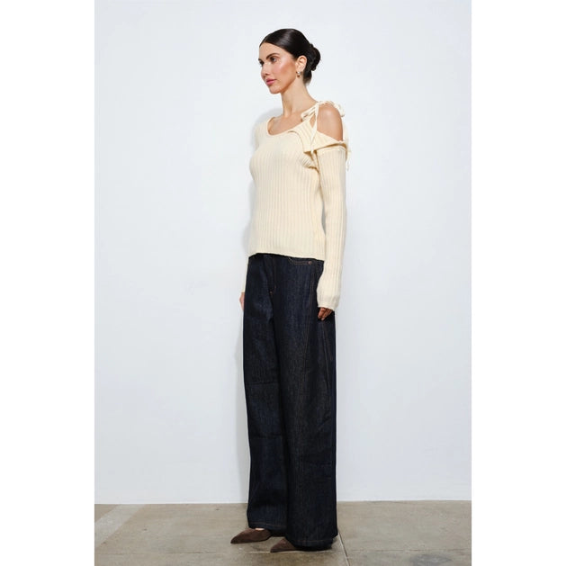 Cecily Asymmetrical Tie Sweater - Oatmeal