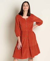 Scouter Cord Long Sleeve Tiered Dress - Cinnamon