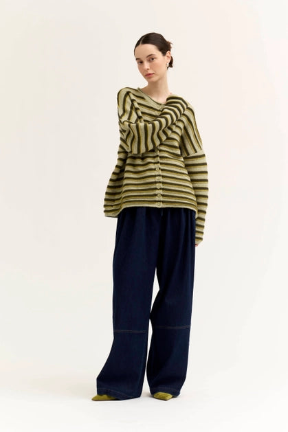 Contrast Yarn Stripe Cardigan - Artichoke Multi
