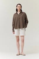 Shirred Back Cotton Shirt - Umber