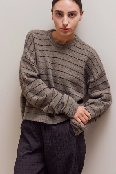Striped Drop Shoulder Sweater - Tapenade