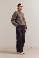Striped Drop Shoulder Sweater - Tapenade