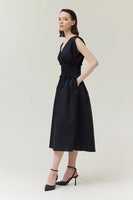 Smocked Waist Cotton Dress - Black