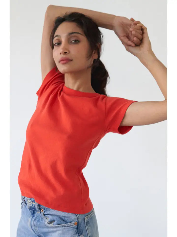 Pointelle Baby Tee - Red