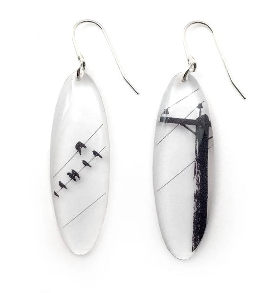 Tall Oval Crow Pole Earring