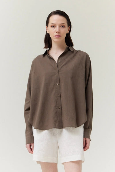 Shirred Back Cotton Shirt - Umber