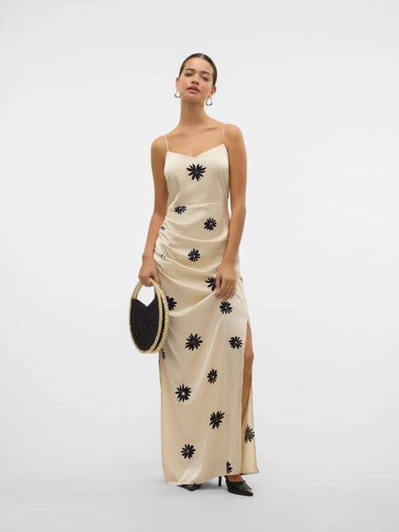 VMROE V-Neck Long Dress - Birch/Noma Print
