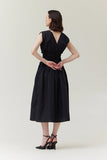 Smocked Waist Cotton Dress - Black