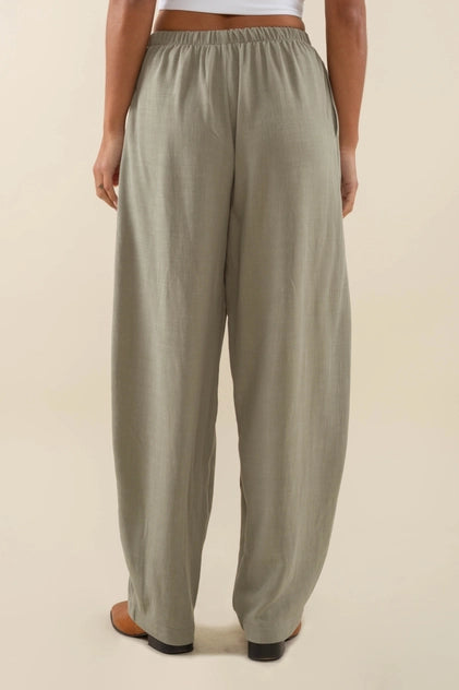 Long Linen Lantern Pant - Sage