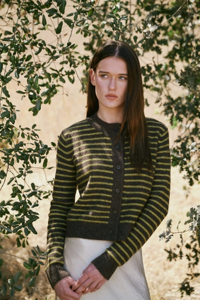 Striped Button Up Cardigan - Chestnut