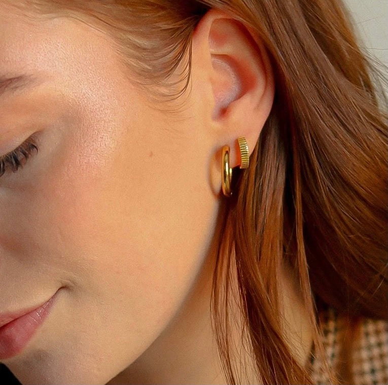 Ribbed Honey Huggie Hoops Earring