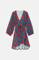 Poppy Print Short Wrap  Dress