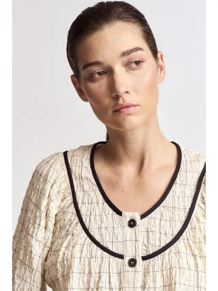 Twill Tape Detail Puff Sleeve Top