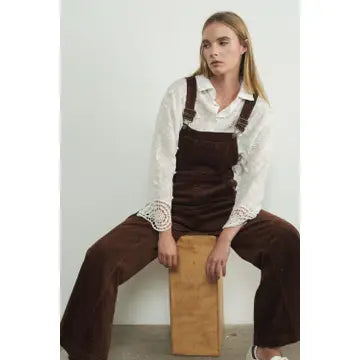 Classic Corduroy Wide Leg Overalls - Brown