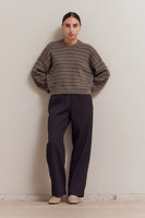Striped Drop Shoulder Sweater - Tapenade