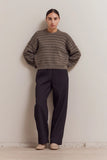 Striped Drop Shoulder Sweater - Tapenade