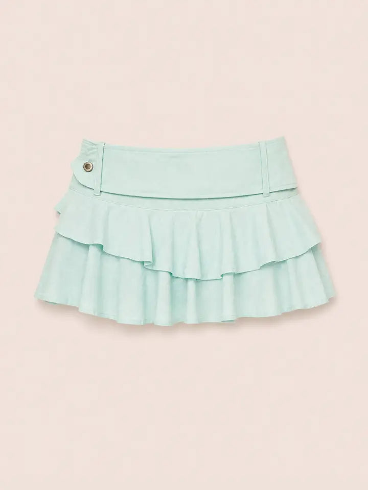 Solea Mint Ruffle Denim Mini Skirt