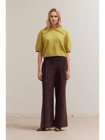3/4 Short Sleeve Collar Neck Knit Top - Citron
