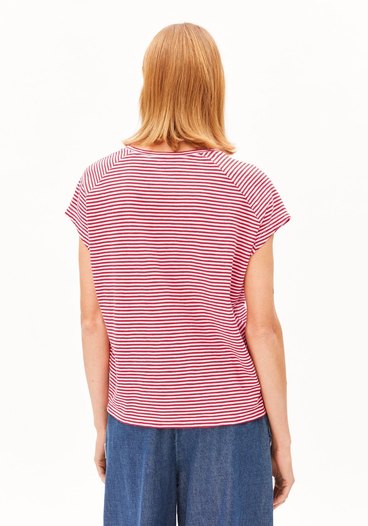 Slub Jersey Stripe T Shirt - Pink Mist/Mars Red
