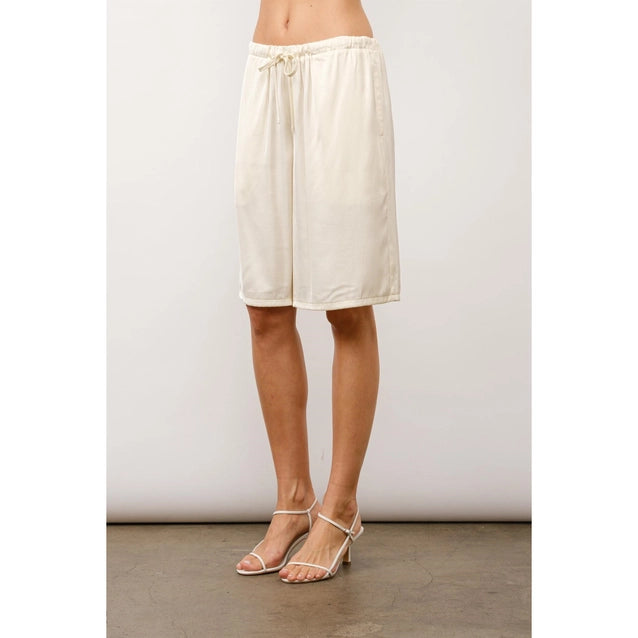 Lily Relaxed Fit Satin Long Shorts - Ivory