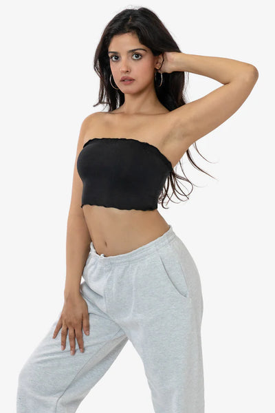 2x1 Lettuce Cropped Tube Top - Black
