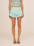 Solea Mint Ruffle Denim Mini Skirt