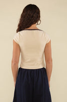 Brisa Contrast Boatneck Baby Tee - Natural/Brown