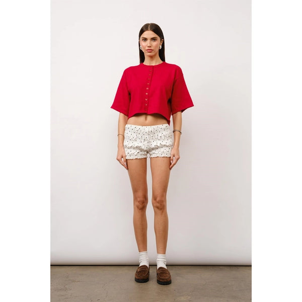 Willow Short Sleeve Crop Cardigan - Red
