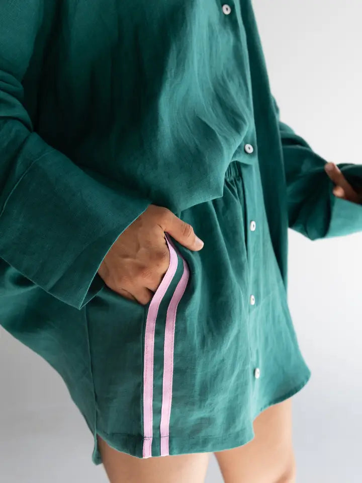 Linen Short - Bottle Green