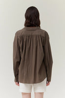 Shirred Back Cotton Shirt - Umber