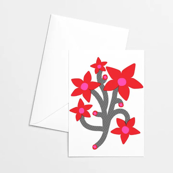 Printemps Red Flower Risograph Greeting Card