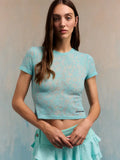 Mist Aqua Lace Cropped T-Shirt