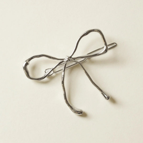 Metal Bow Barrette Hair Clip - Silver