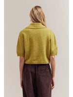3/4 Short Sleeve Collar Neck Knit Top - Citron