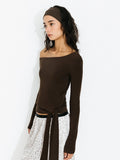 One-Shoulder Slim-Fit Top - Brown