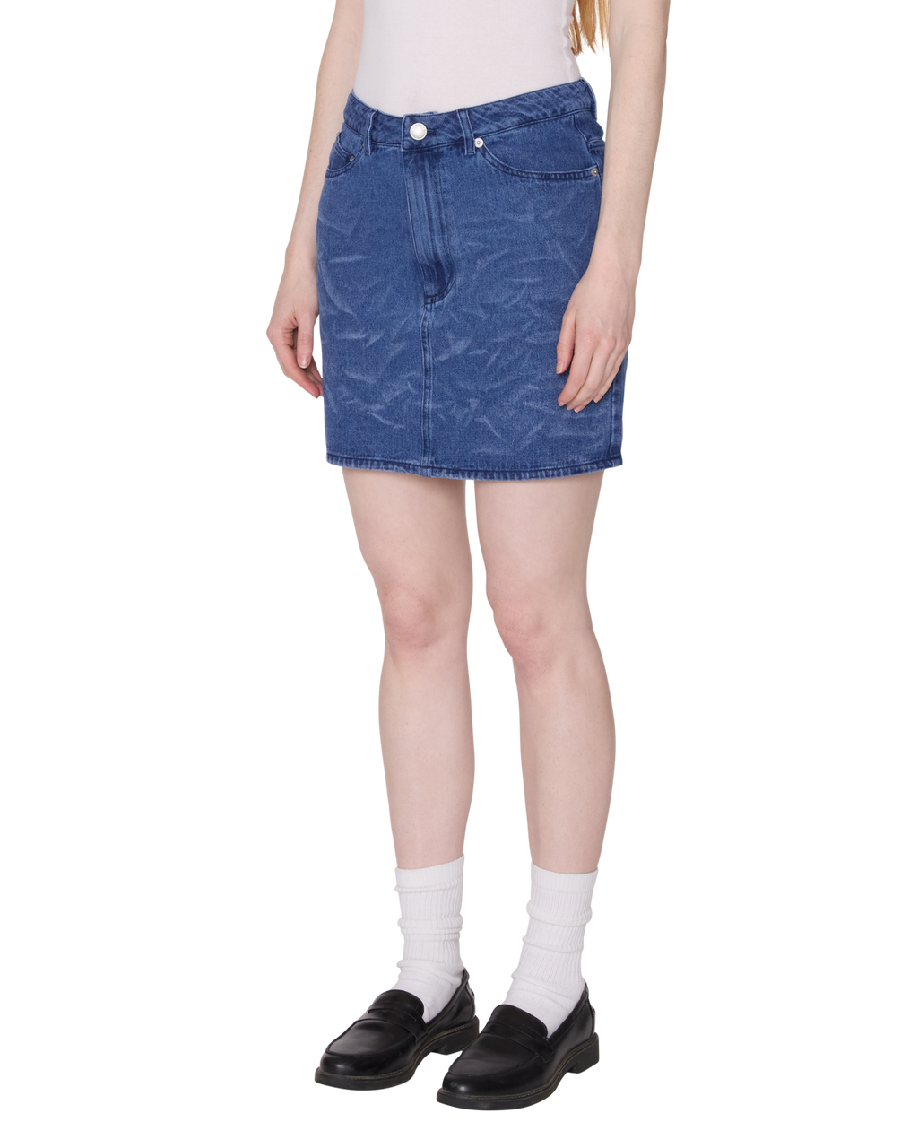 Trinity Wrinkle Denim Skirt - Medium Stonewash