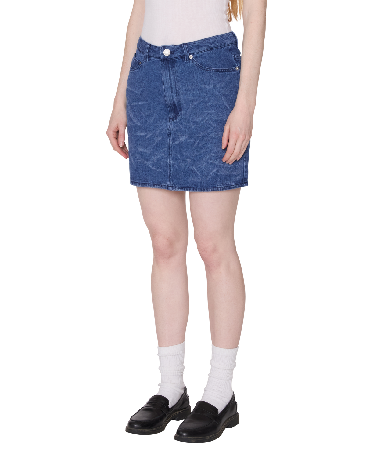 Trinity Wrinkle Denim Skirt - Medium Stonewash