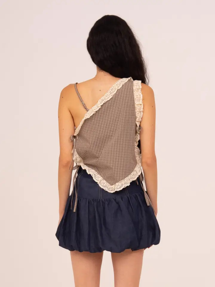 Rove Brown Plaid Asymmetric Top