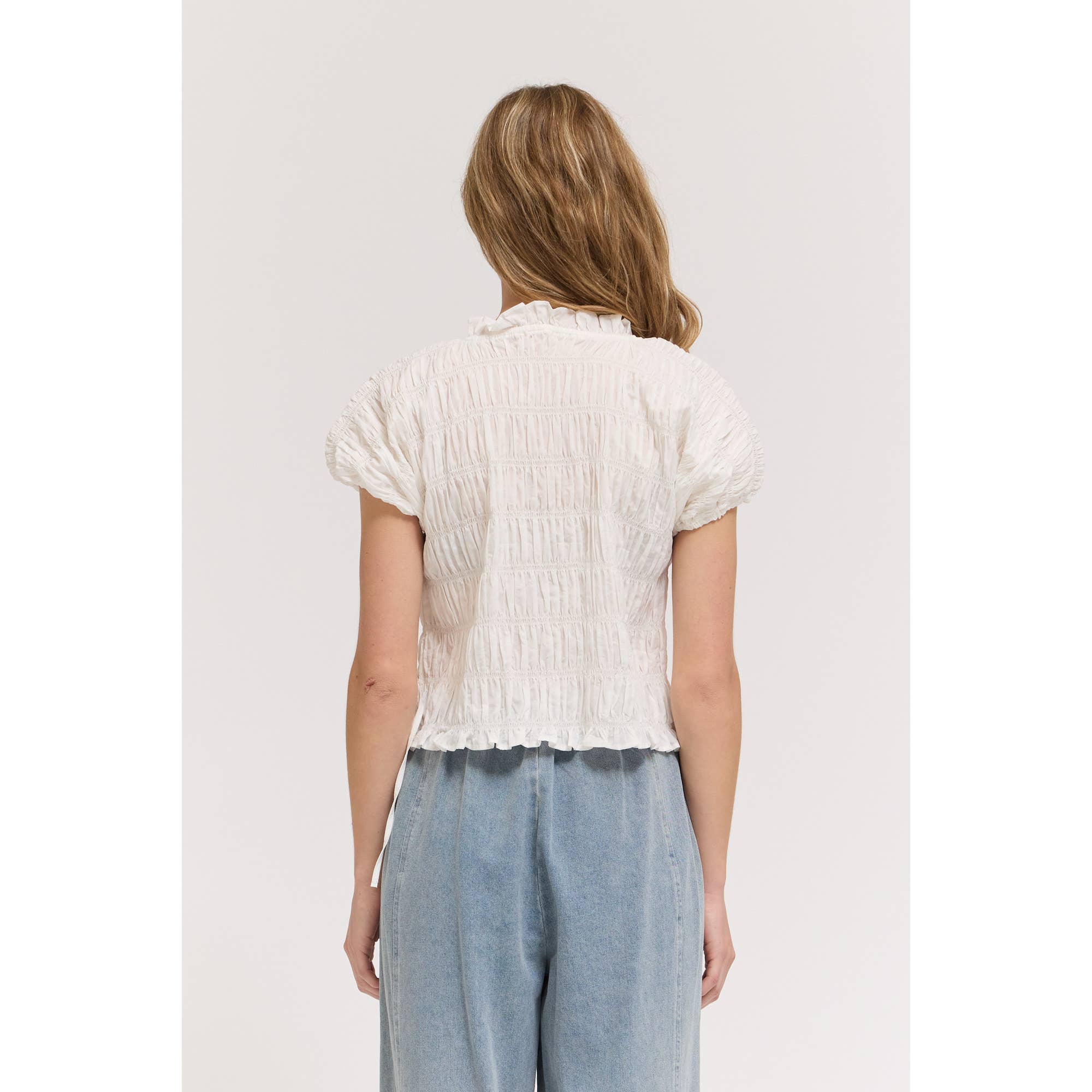 Shirring Ruffle Top - Off White