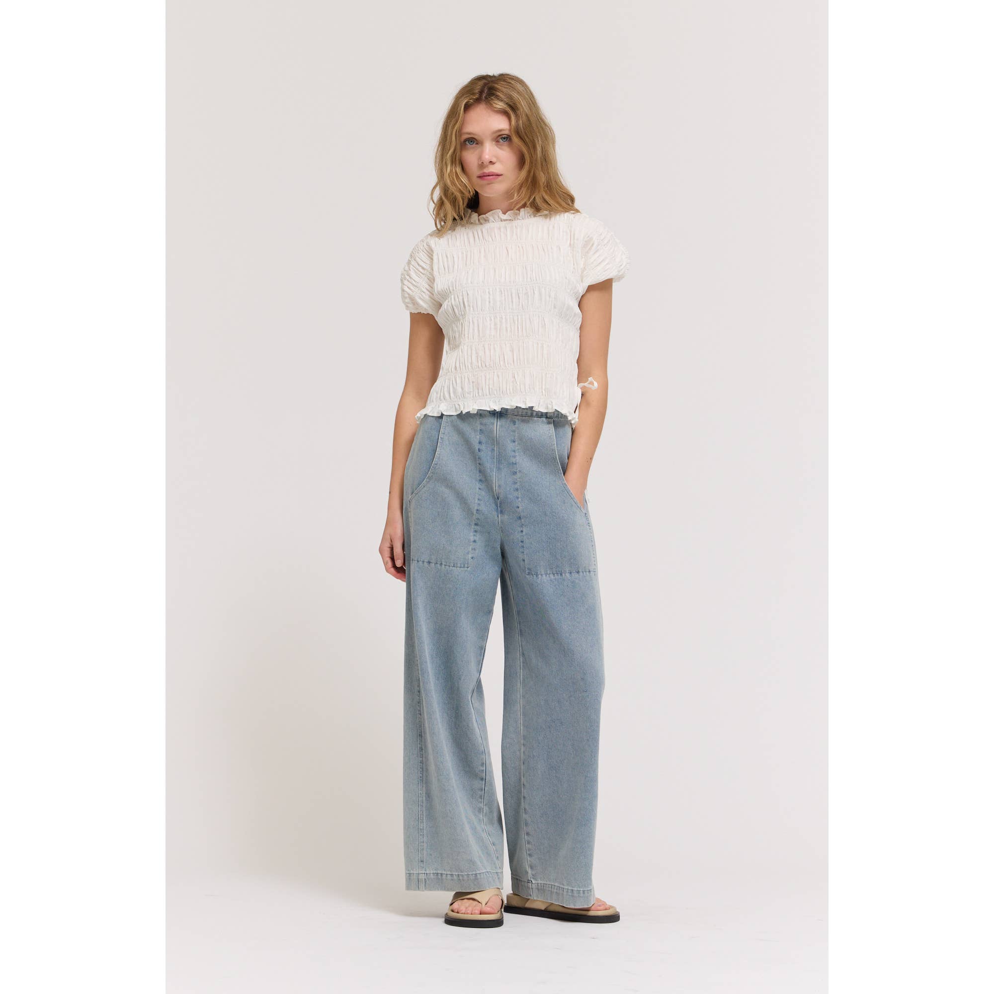 Shirring Ruffle Top - Off White